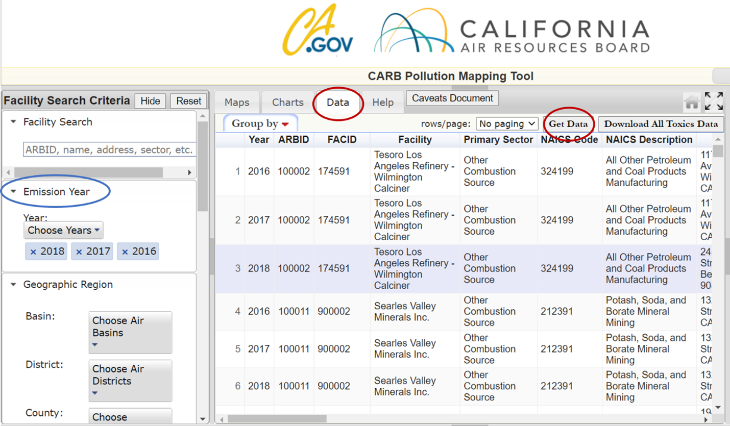 You can use the air pollution mapping tool to download data on certain facilities