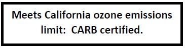 A label that reads: "Meets California ozone emissions limit: CARB certified."